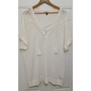 Torrid womens 2xl open knit linen cotton cream ivory shirt top sheer